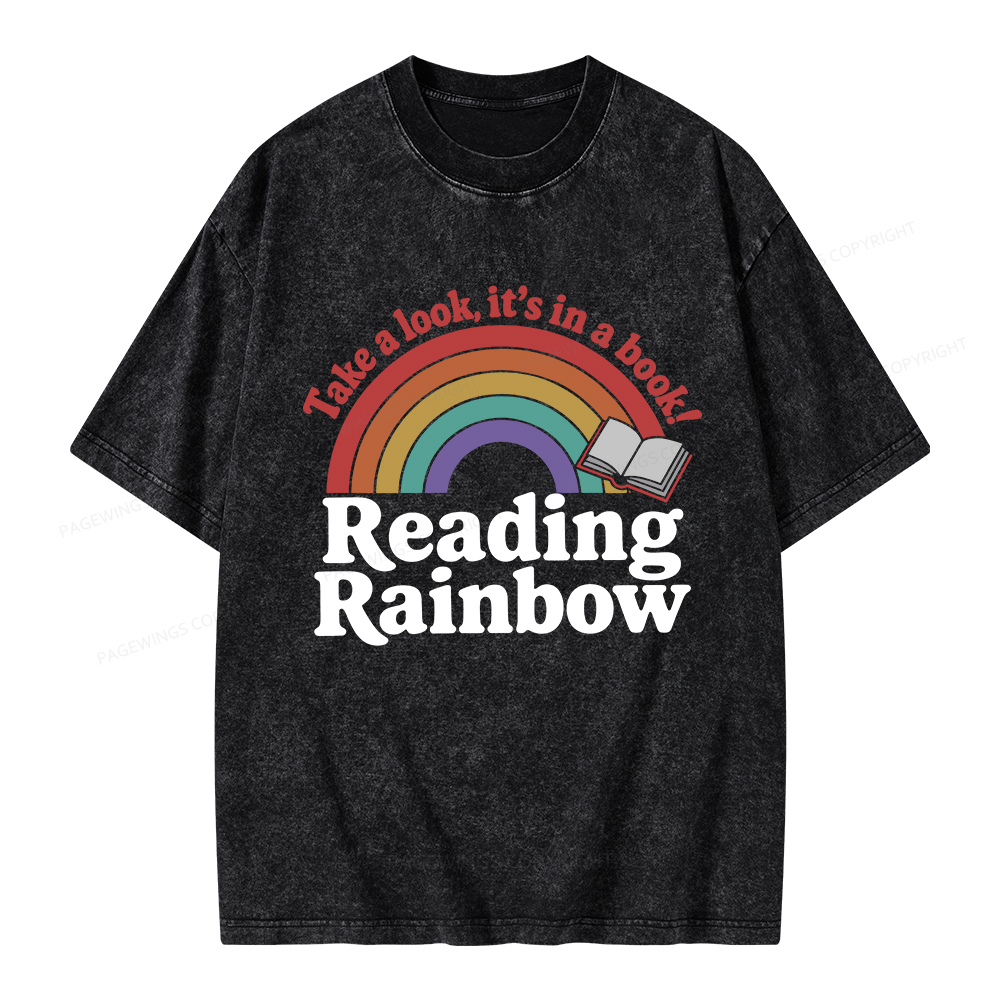 Pagewings Reading With Rainbow Unisex Washed T-shirt