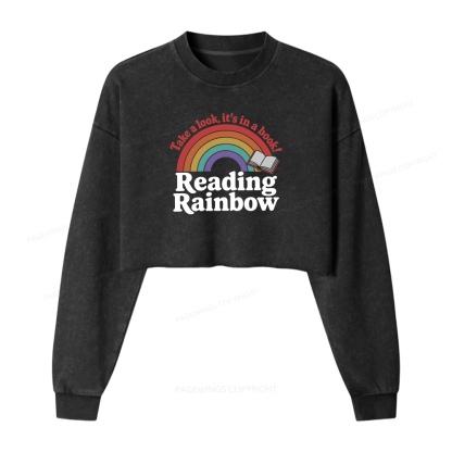 Pagewings Reading With Rainbow Washed Crop Sweatshirt