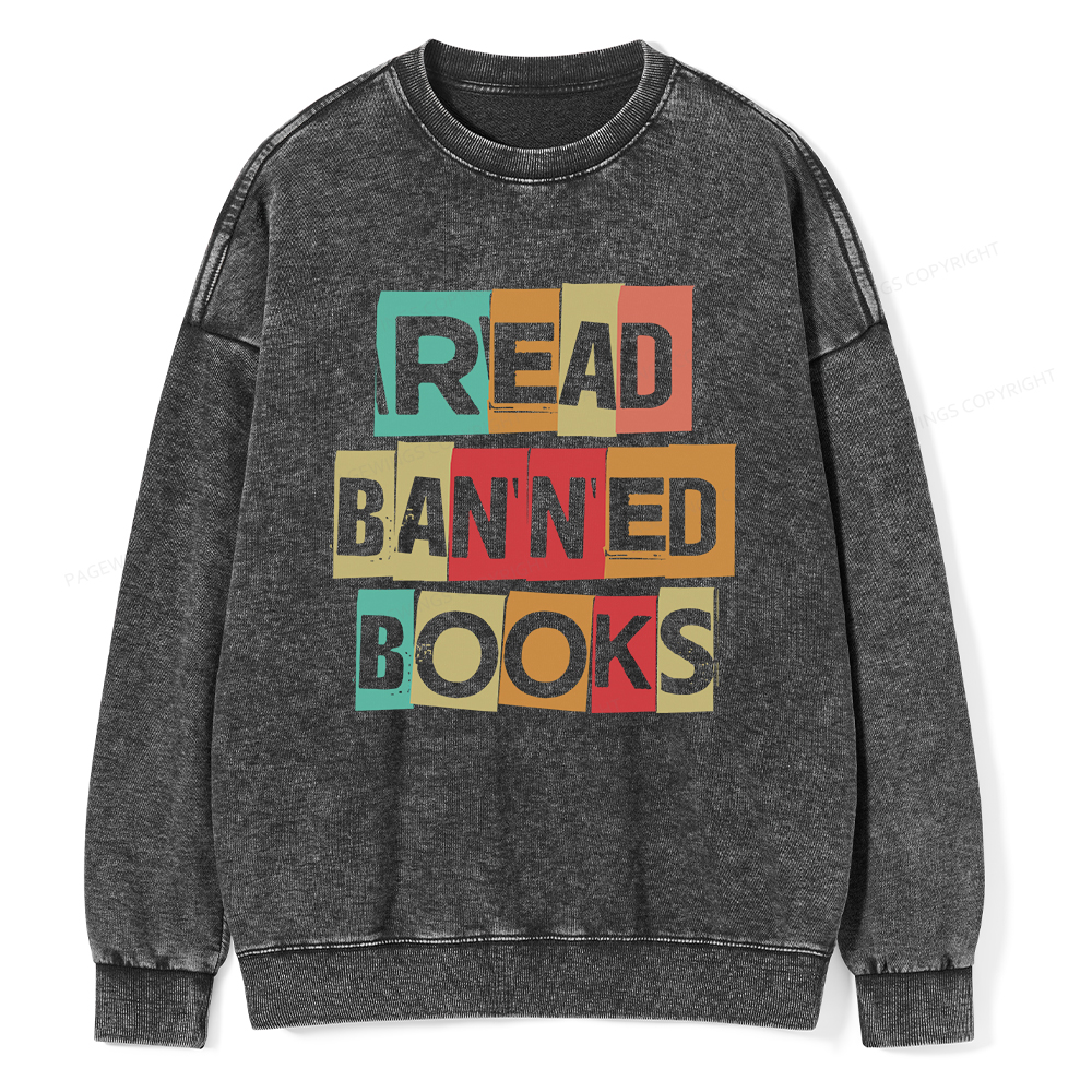 Pagewings Read Banned Books Shirt Unisex Washed Sweatshirt