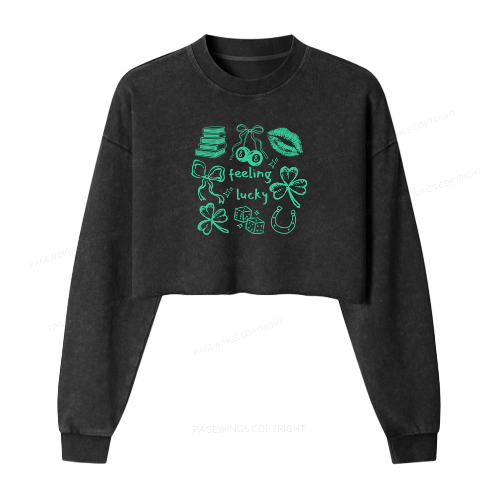 Pagewings St. Patrick's Day Feeling Lucky Washed Crop Sweatshirt