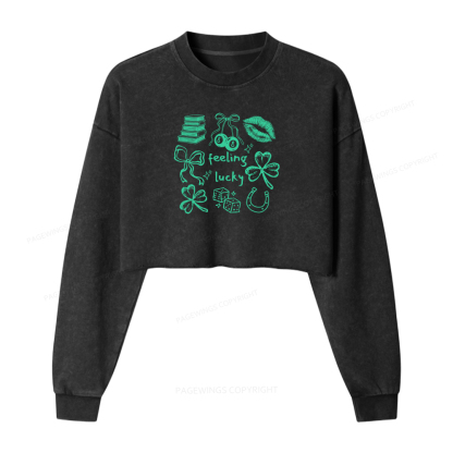 Pagewings St. Patrick's Day Feeling Lucky Washed Crop Sweatshirt
