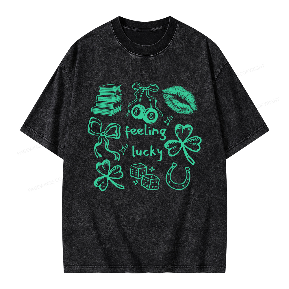 Pagewings Feeling Lucky St. Patrick's Day Unisex Washed T-shirt