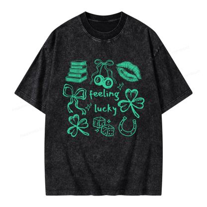 Pagewings Feeling Lucky St. Patrick's Day Unisex Washed T-shirt