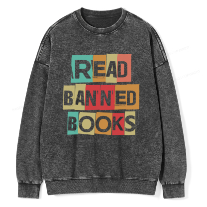 Pagewings Read Banned Books Shirt Unisex Washed Sweatshirt