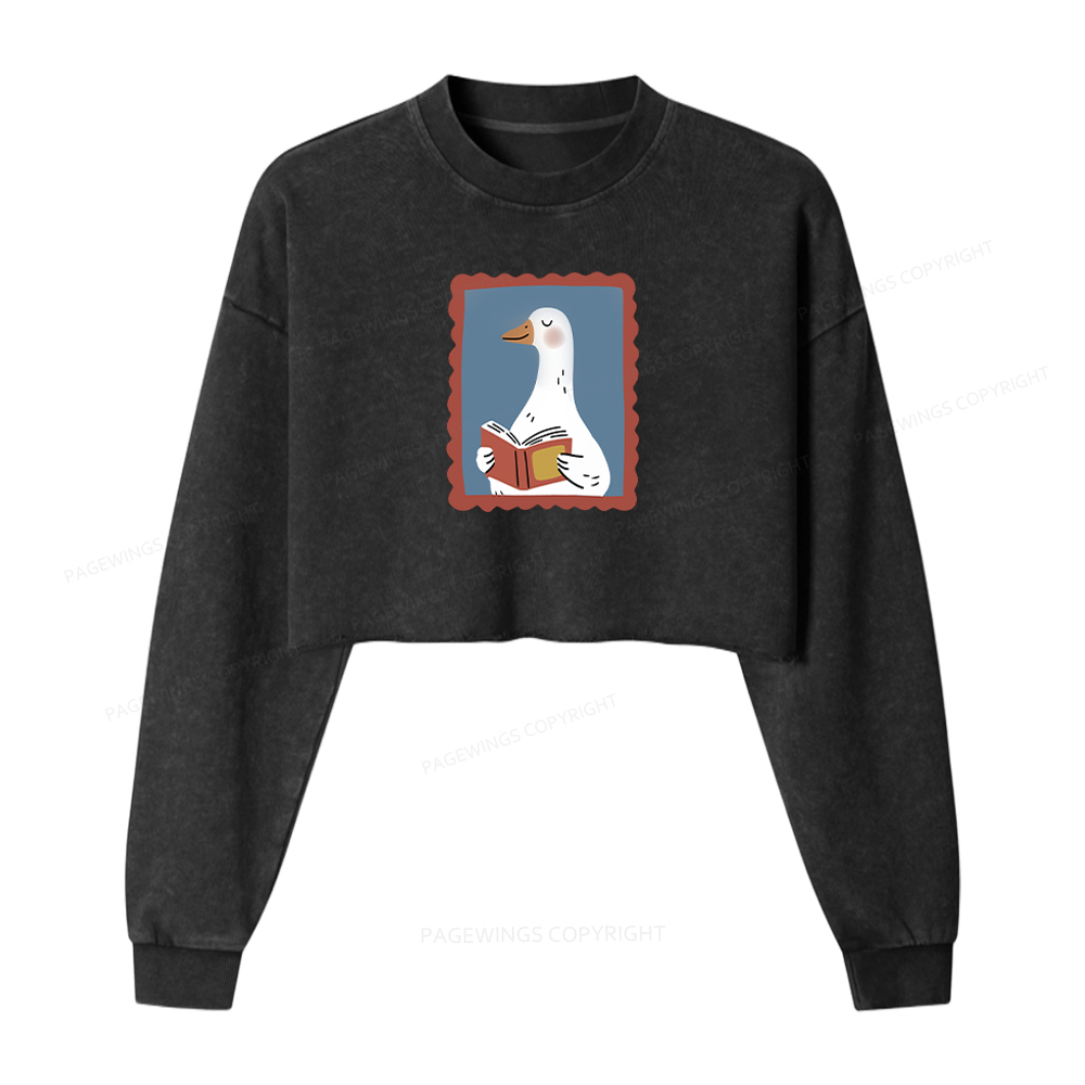 Pagewings Silly Goose Reading Washed Crop Sweatshirt