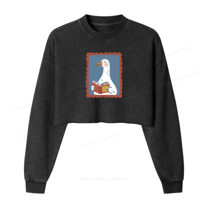 Pagewings Silly Goose Reading Washed Crop Sweatshirt