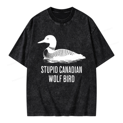 Pagewings Stupid Canadian Wolf Bird Unisex Washed T-shirt