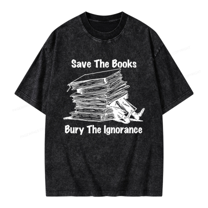 Pagewings Save The Books Bury The Ignorance Unisex Washed T-shirt