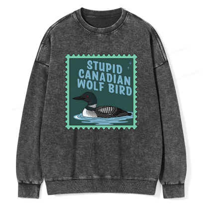 Pagewings Stupid Canadian Wolf Bird Unisex Washed Sweatshirt