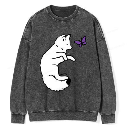 Pagewings Snow Fox Unisex Washed Sweatshirt