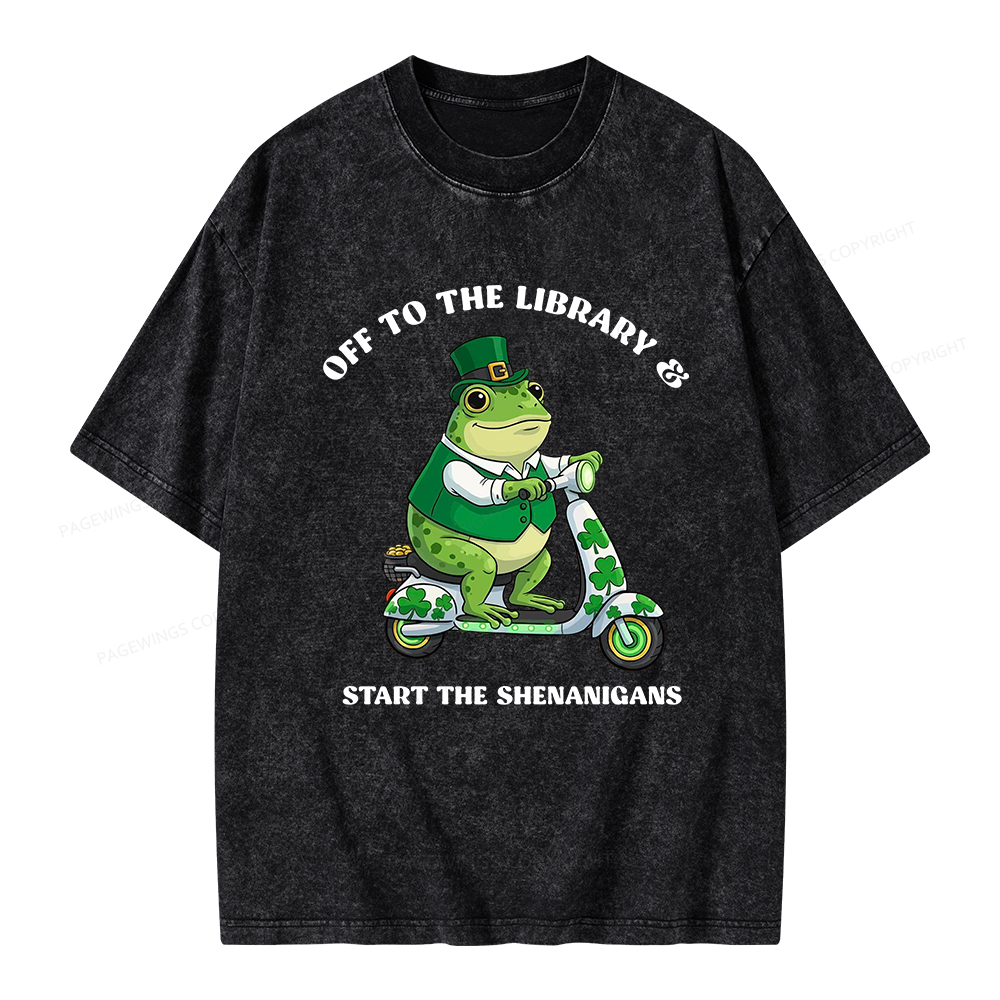 Pagewings Off To The Library Start The Shenanigans Unisex Washed T-shirt