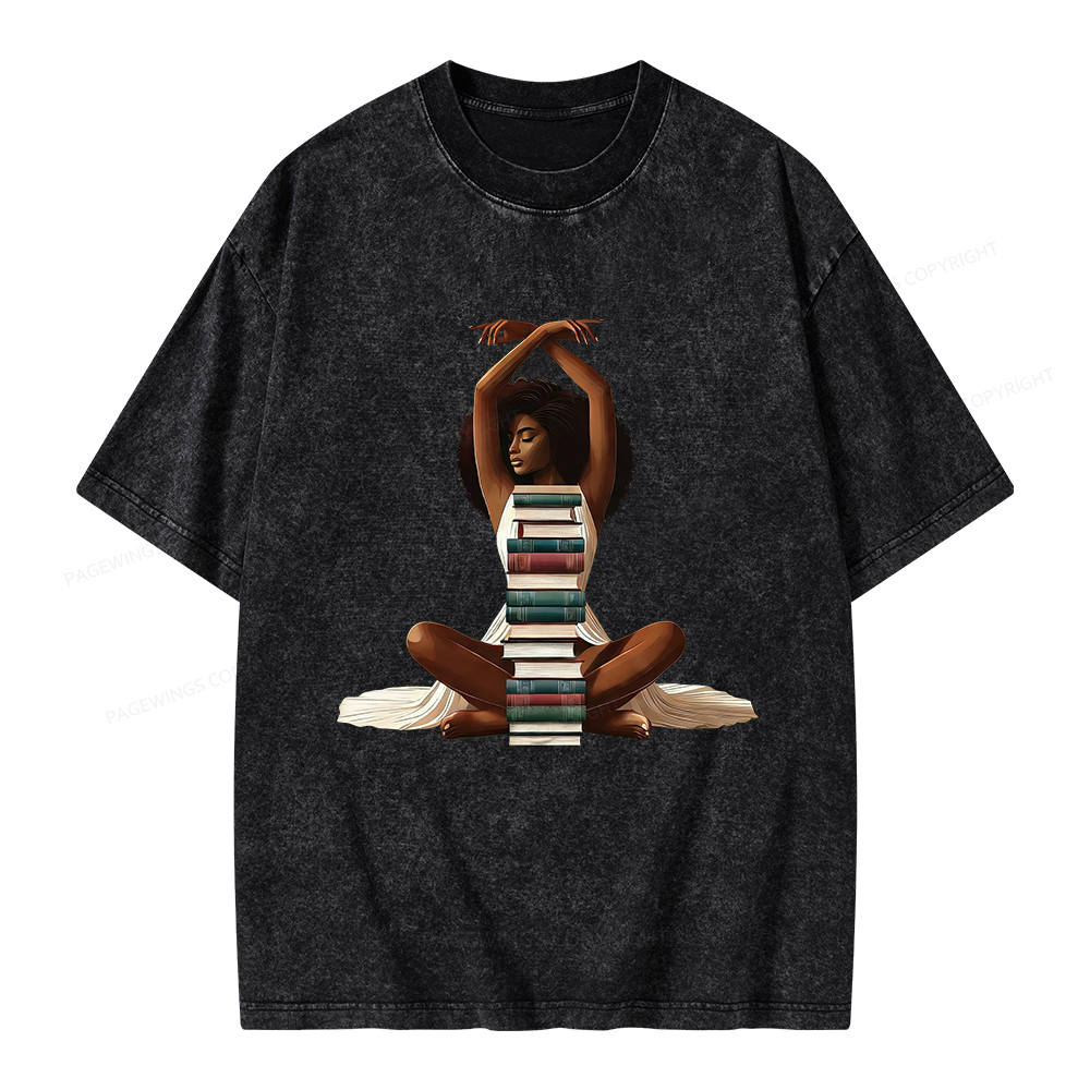 Pagewings Black Girl Reading Unisex Washed T-shirt