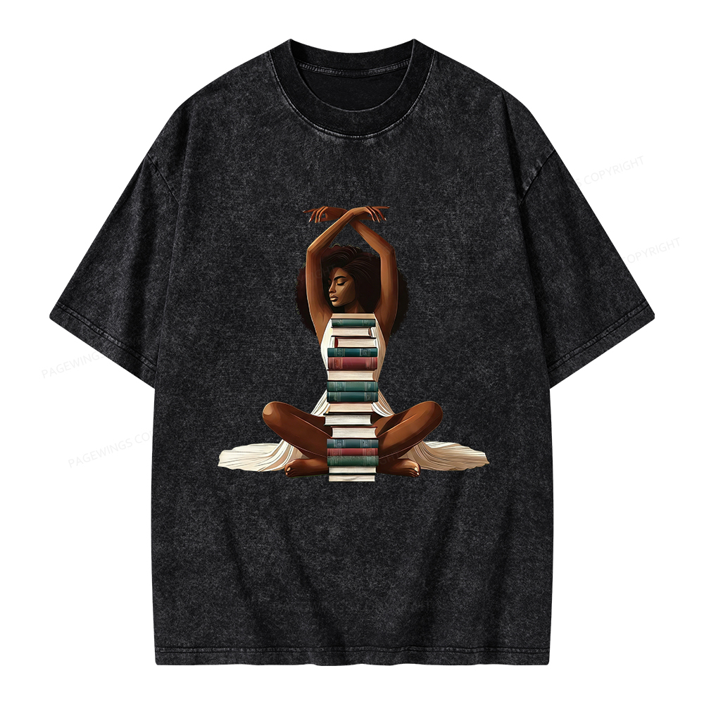 Pagewings Black Girl Reading Unisex Washed T-shirt
