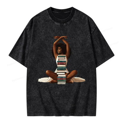 Pagewings Black Girl Reading Unisex Washed T-shirt