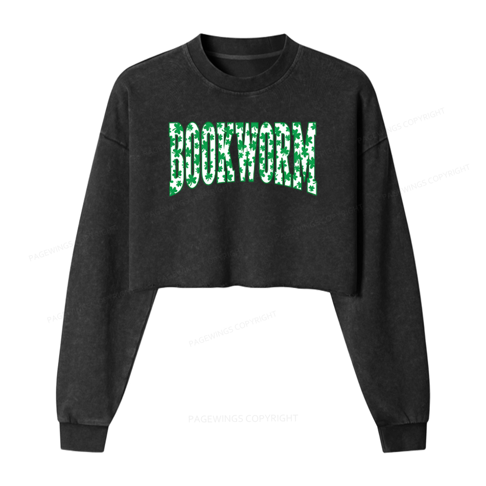 Pagewings St. Patricks Day Bookworm Washed Crop Sweatshirt