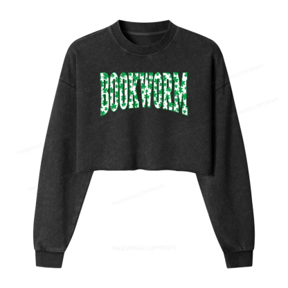Pagewings St. Patricks Day Bookworm Washed Crop Sweatshirt