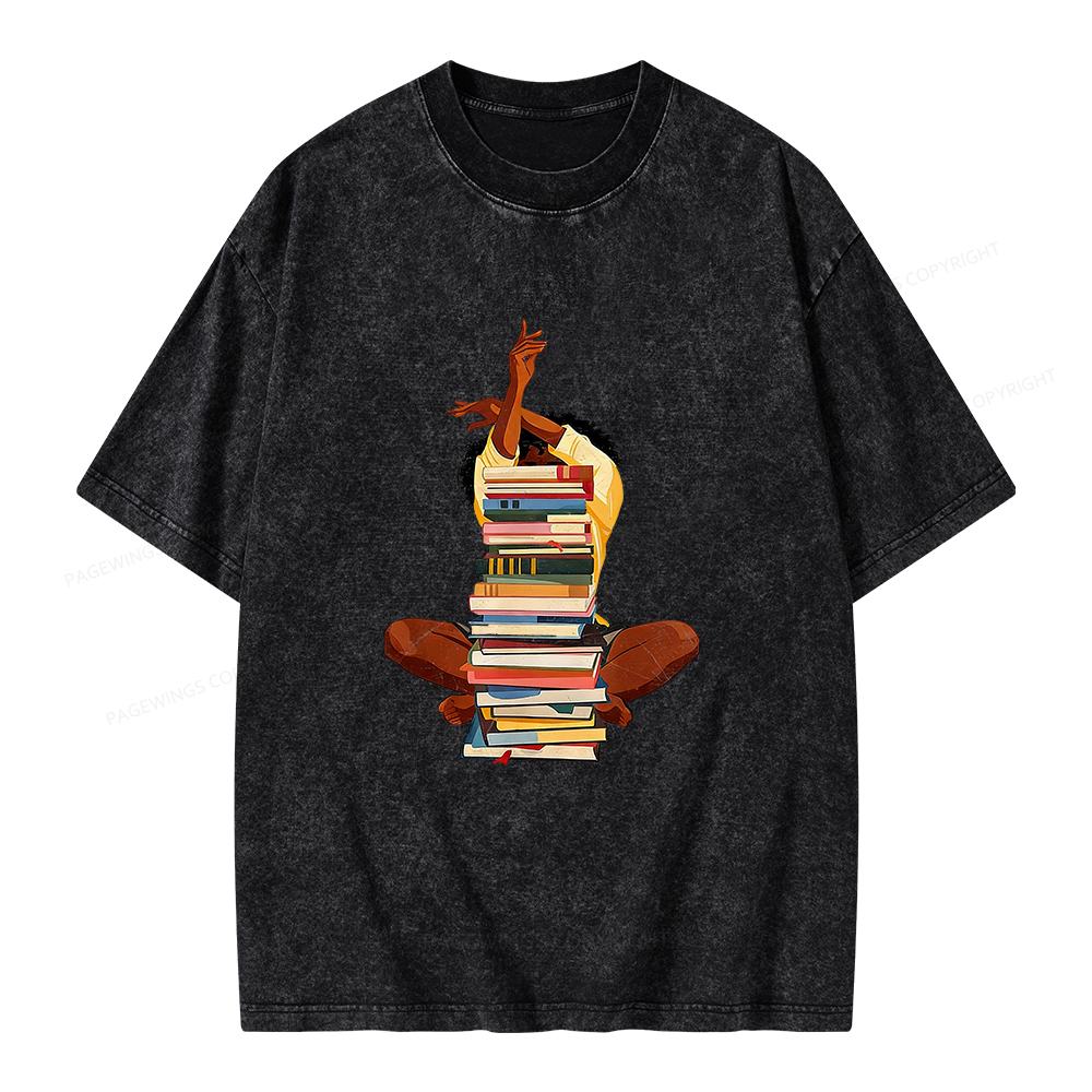 Pagewings Black Woman Reading Unisex Washed T-shirt