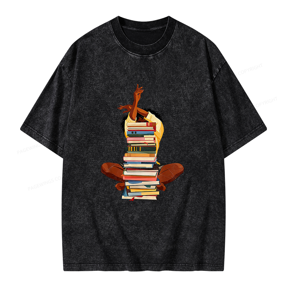 Pagewings Black Woman Reading Unisex Washed T-shirt