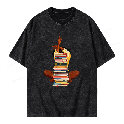 Pagewings Black Woman Reading Unisex Washed T-shirt