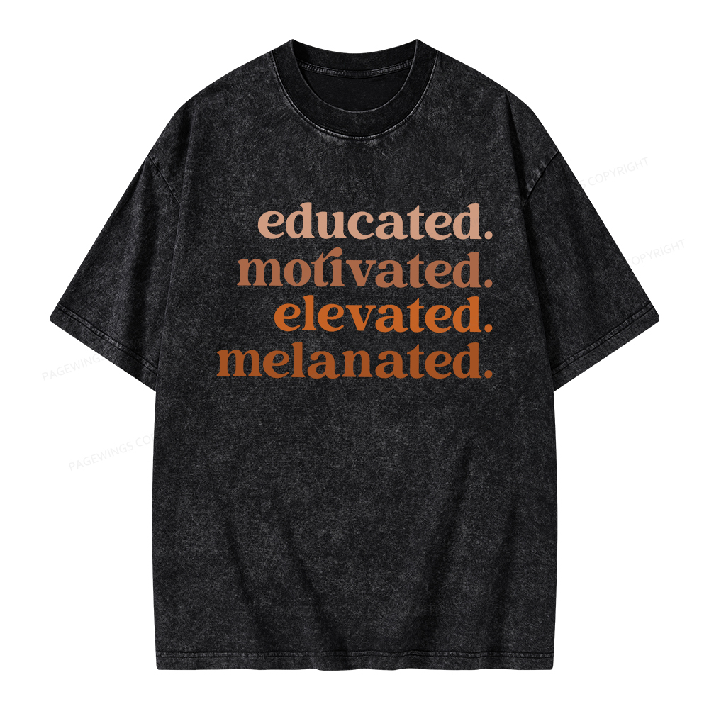 Pagewings Educated Motivated Elevated Melanated Unisex Washed T-shirt