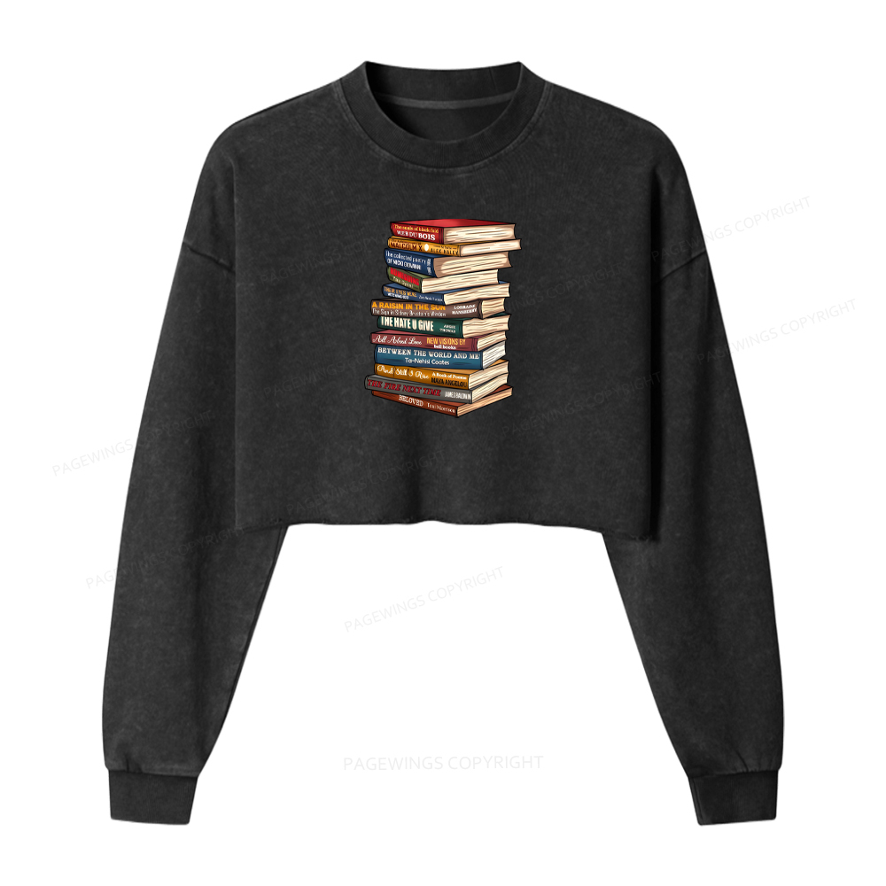 Pagewings Black History Month Books Washed Crop Sweatshirt