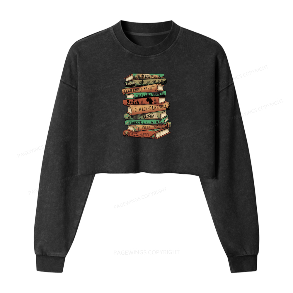 Pagewings Black History Month Books Washed Crop Sweatshirt