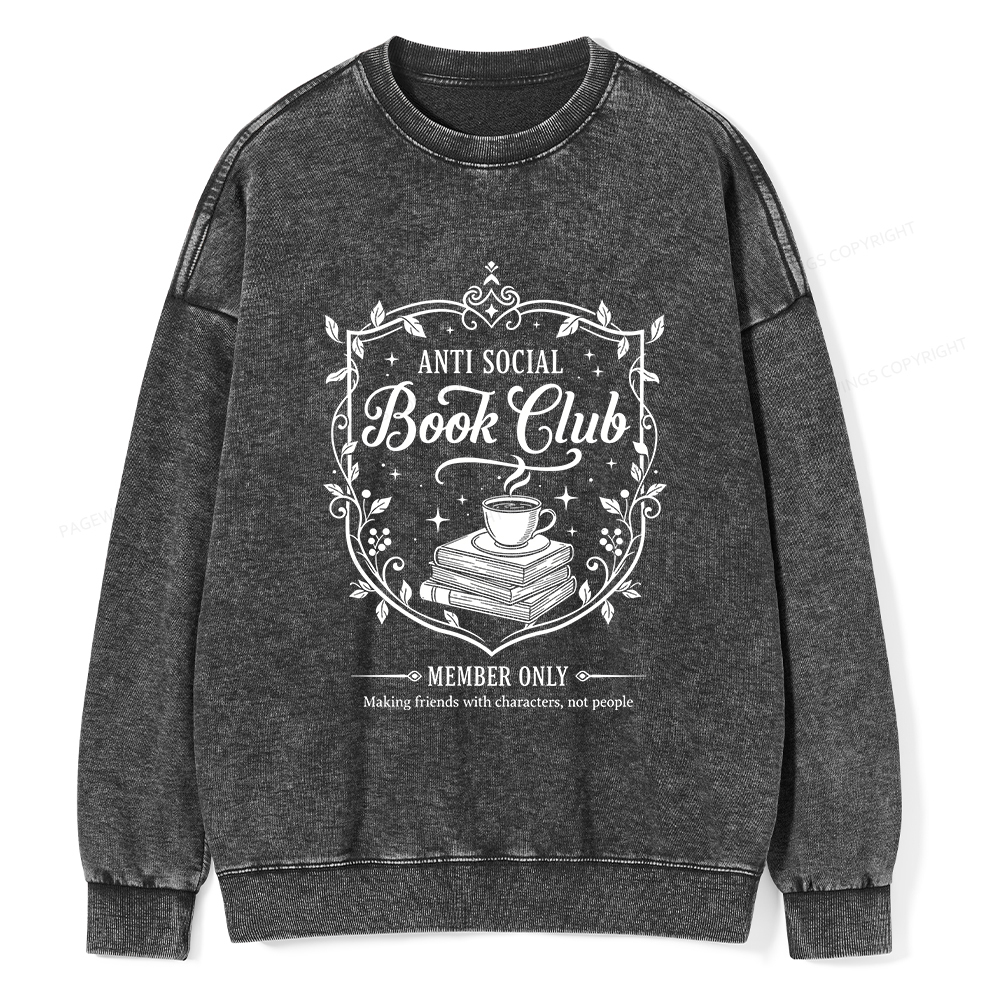 Pagewings Anti Social Book Club Unisex Washed Sweatshirt