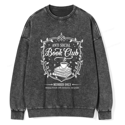 Pagewings Anti Social Book Club Unisex Washed Sweatshirt