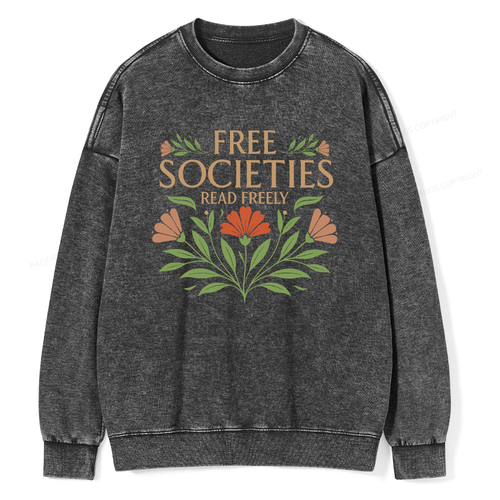 Pagewings Free Societies Read Freely Unisex Washed Sweatshirt
