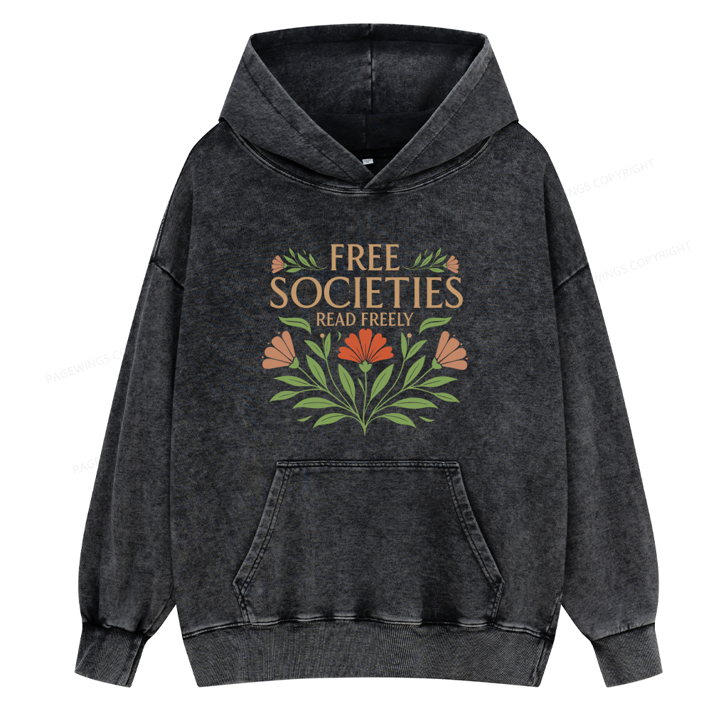 Pagewings Free Societies Read Freely Unisex Washed Hoodie