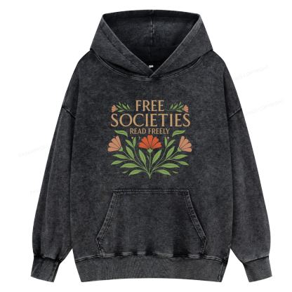 Pagewings Free Societies Read Freely Unisex Washed Hoodie