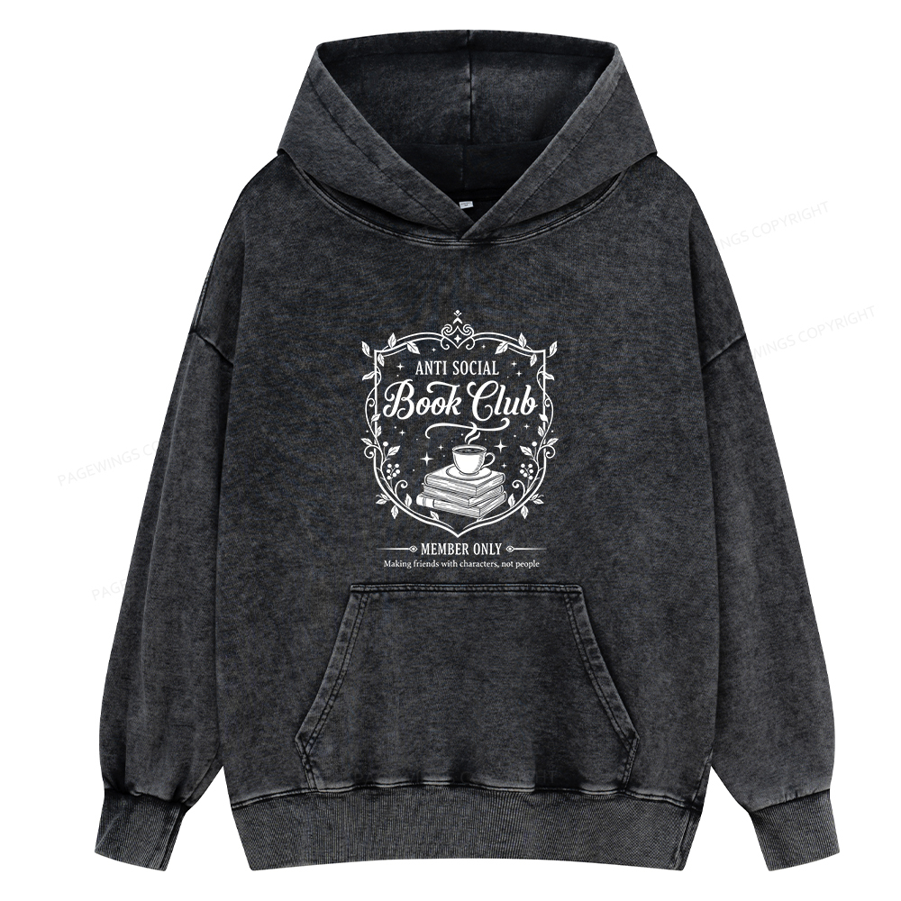 Pagewings Anti Social Book Club Unisex Washed Hoodie