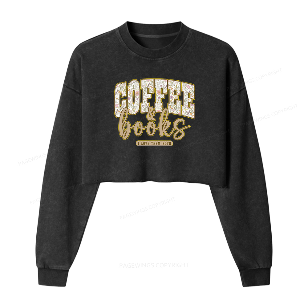 Pagewings Coffee And Books Washed Crop Sweatshirt