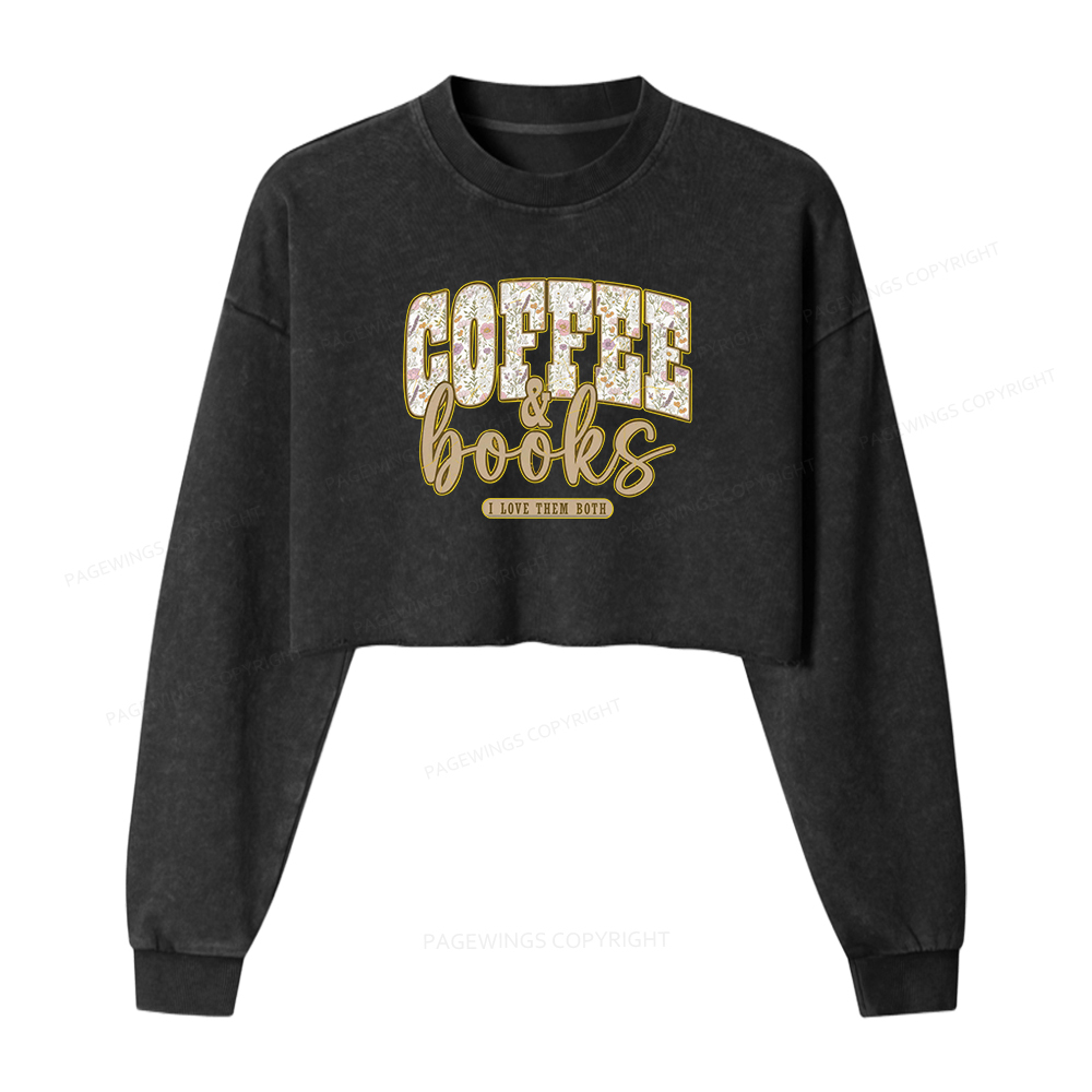 Pagewings Coffee And Books Washed Crop Sweatshirt