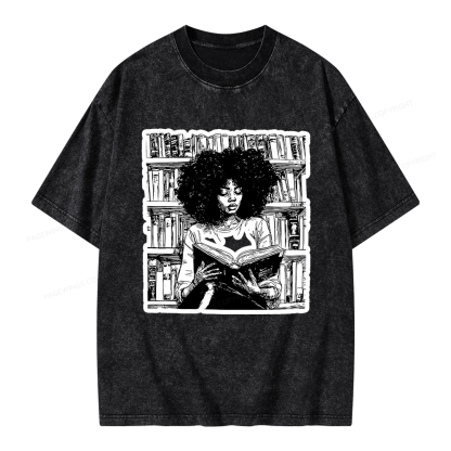 Pagewings Black Girl Reading Unisex Washed T-shirt