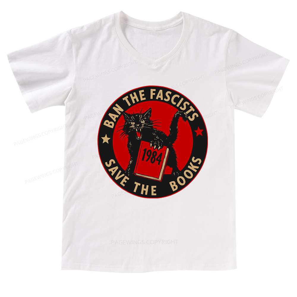 Pagewings Ban The Fascists Save The Books V-neck T-shirt