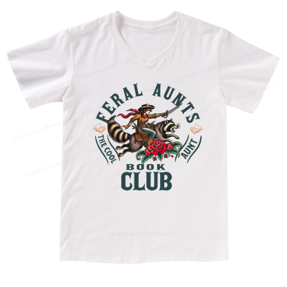 Pagewings Feral Aunt Social Book Club V-neck T-shirt