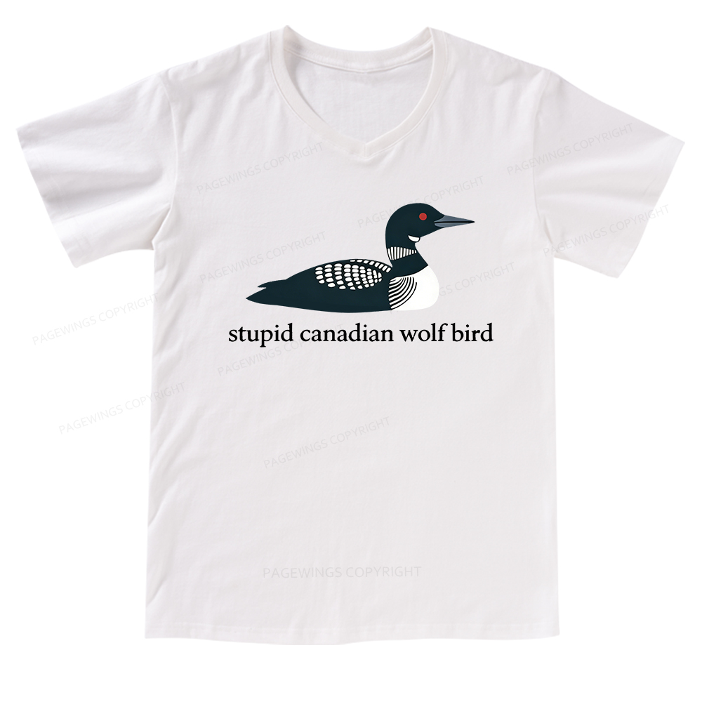 Pagewings Stupid Canadian Wolf Bird V-neck T-shirt