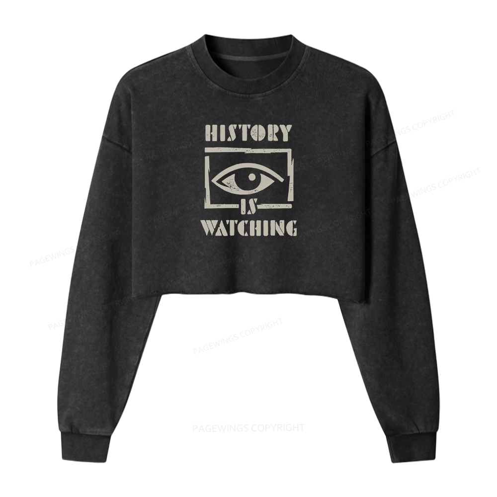 Pagewings History Is Watching Protest Washed Crop Sweatshirt