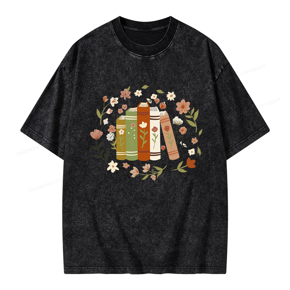 Pagewings Floral Book Unisex Washed T-shirt