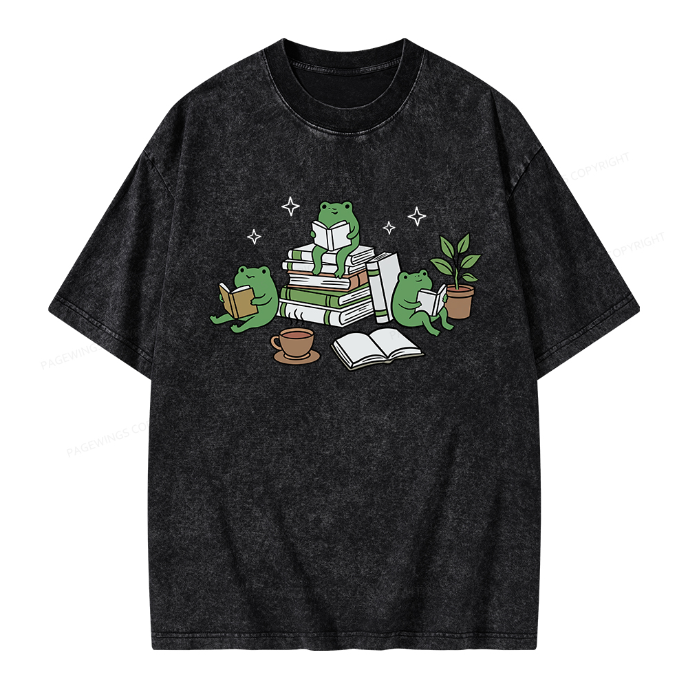 Pagewings Frogs and Books Unisex Washed T-shirt