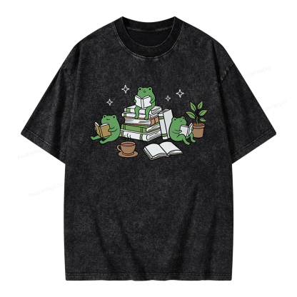 Pagewings Frogs and Books Unisex Washed T-shirt