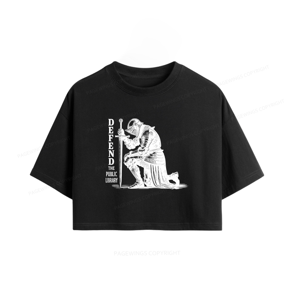 Pagewings Defend the Public Library Women Crop Tops