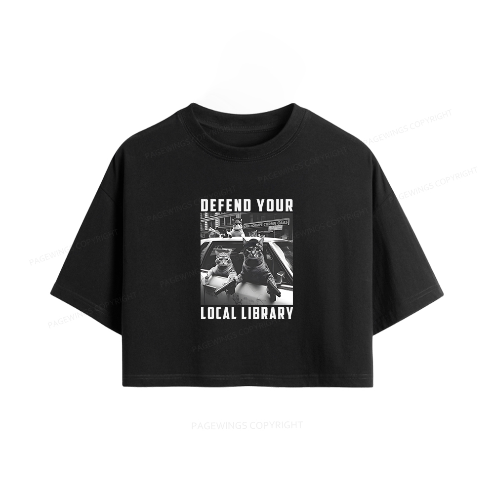 Pagewings Defend Your Local Library Women Crop Tops