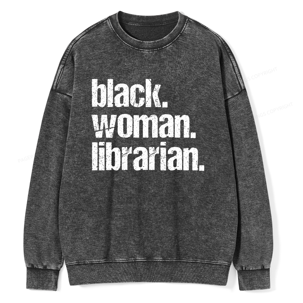 Pagewings Black Woman Librarian Washed Sweatshirt