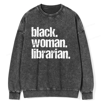 Pagewings Black Woman Librarian Washed Sweatshirt
