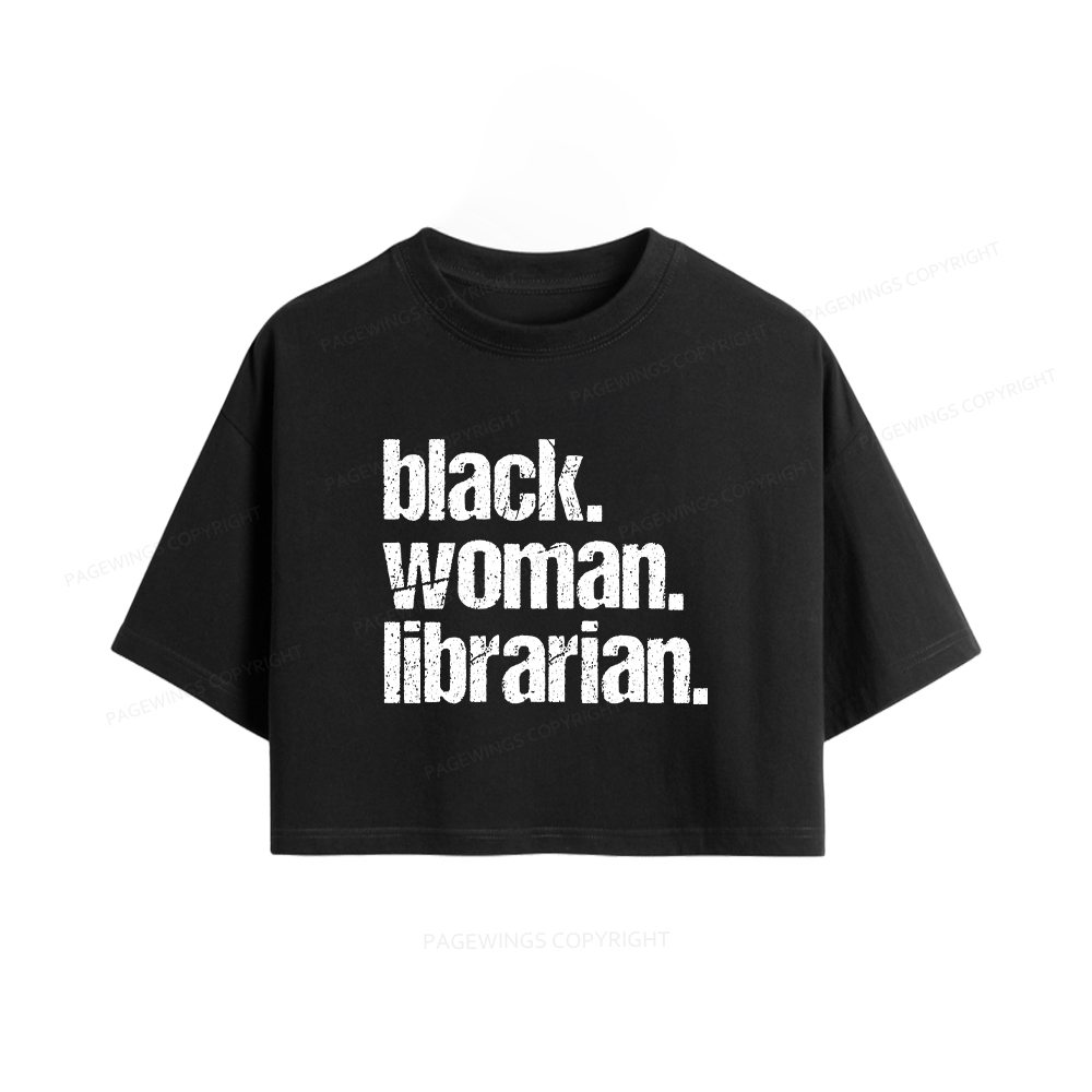 Pagewings Black Woman Librarian Women Crop Tops