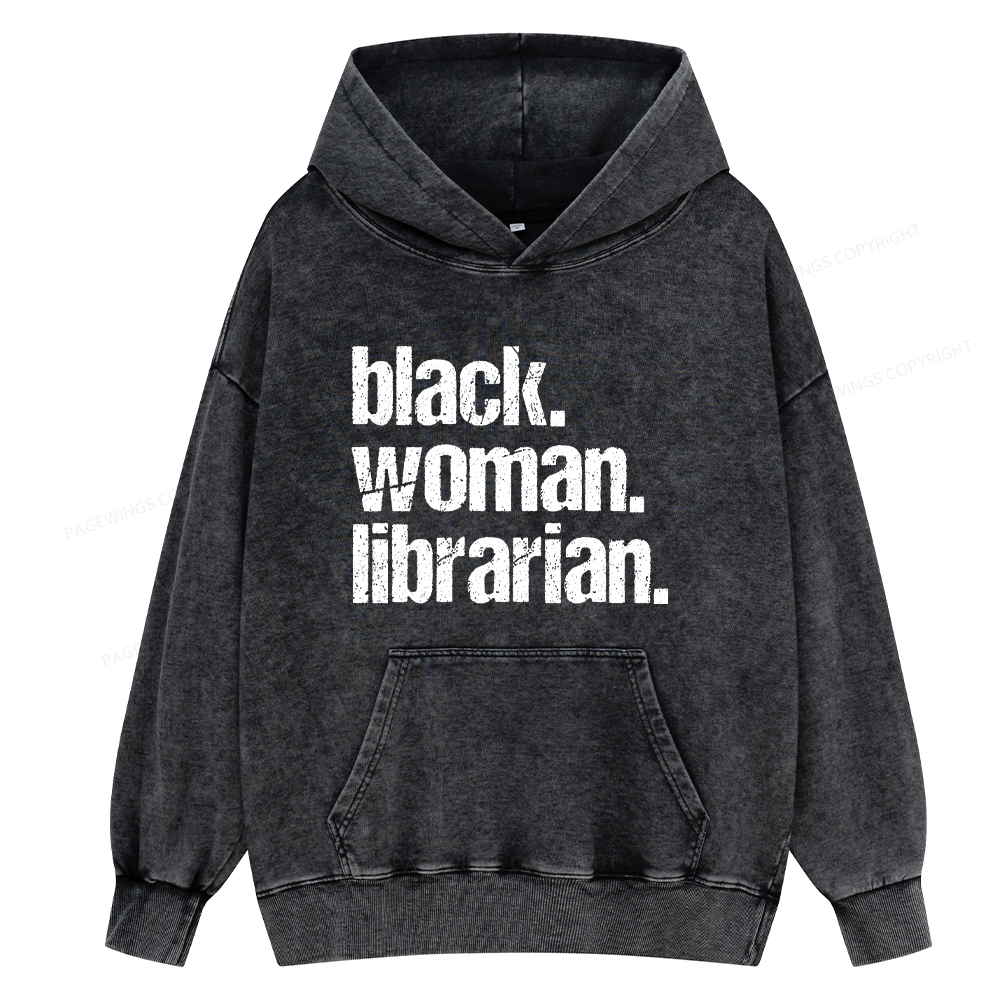 Pagewings Black Woman Librarian Unisex Washed Hoodie
