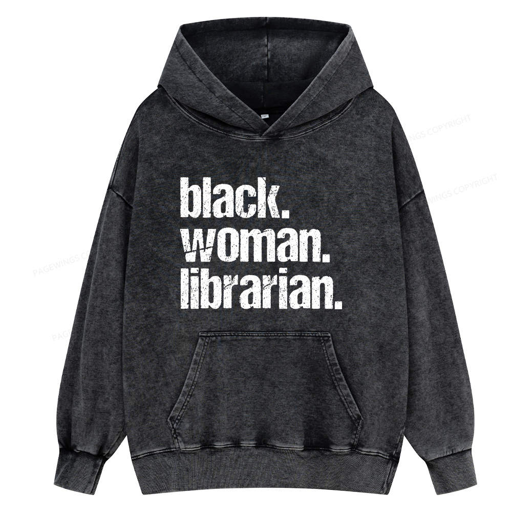 Pagewings Black Woman Librarian Unisex Washed Hoodie