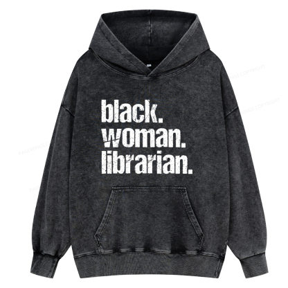 Pagewings Black Woman Librarian Unisex Washed Hoodie